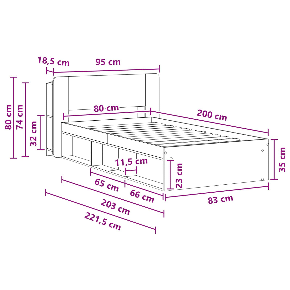 Sengestel med opbevaring Røget eg 80 x 200 cm Konstrueret træ