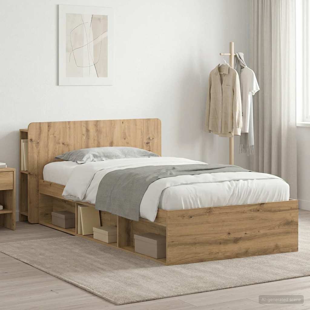 Sengestel med opbevaring Artisan-eg 90 x 190 cm Konstrueret træ