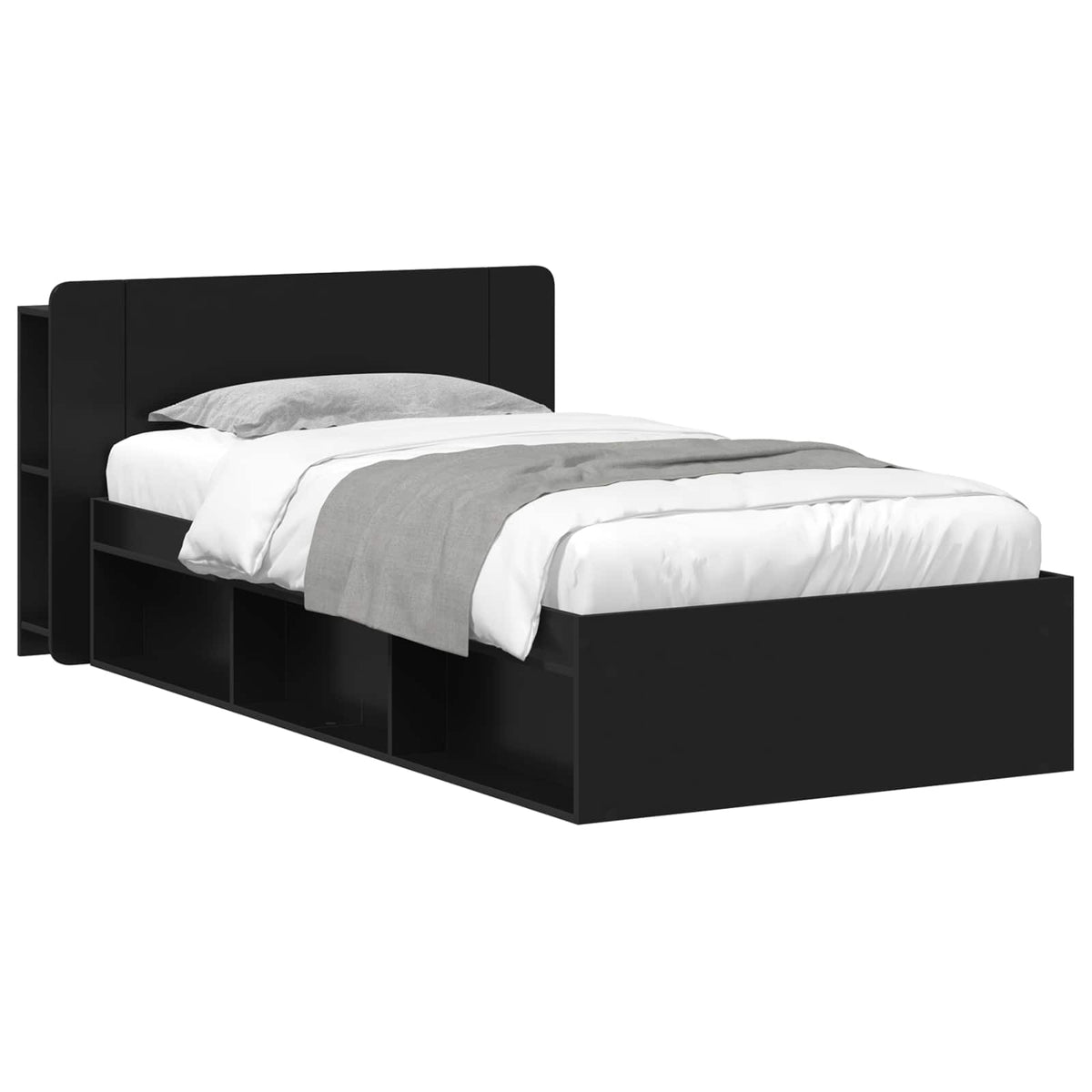 Sengestel med opbevaring Sort 90 x 190 cm Konstrueret træ