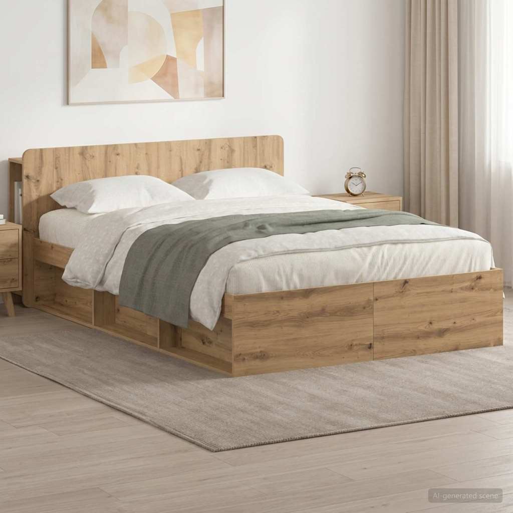 Sengestel med opbevaring med hovedgærde Artisan-eg 140 x 190 cm