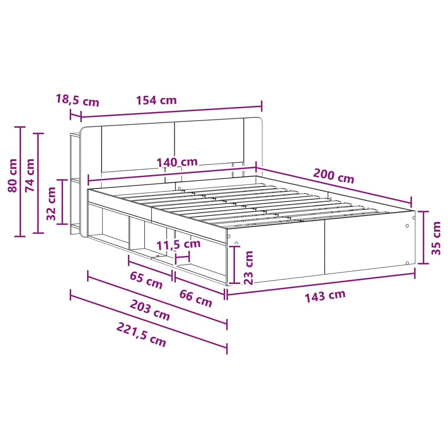Sengestel med opbevaring Betongrå 140 x 200 cm Konstrueret træ