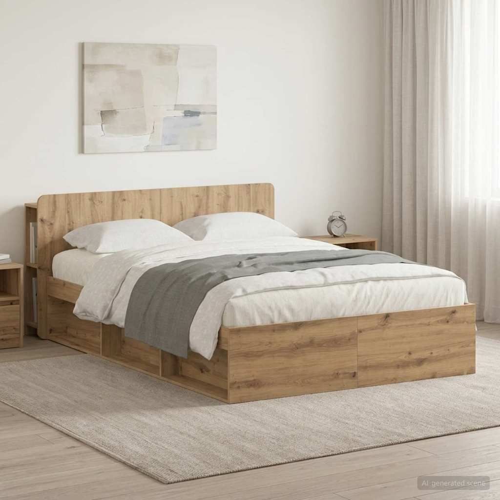 Sengestel med opbevaring med hovedgærde Artisan-eg 150 x 200 cm