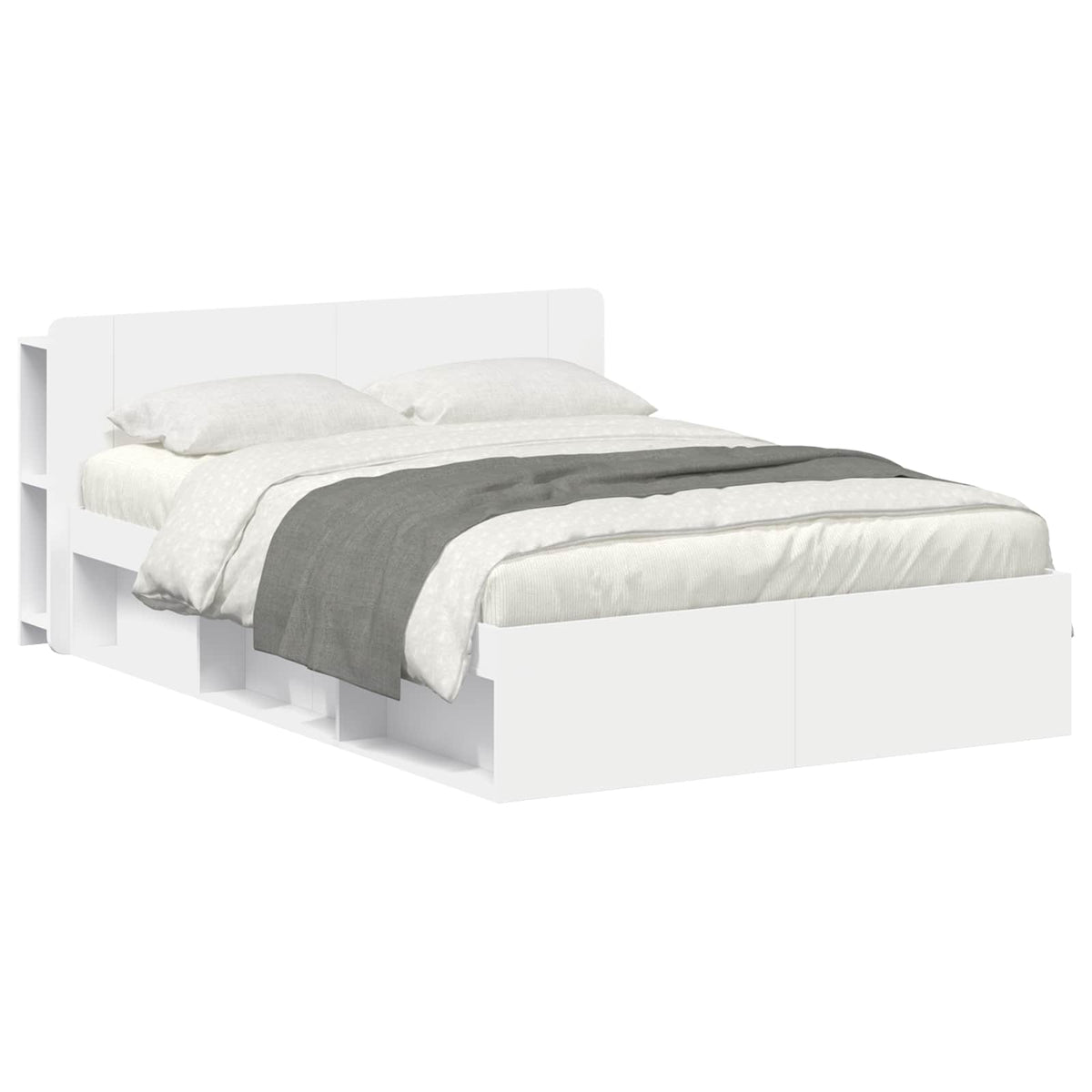 Sengestel med opbevaring Hvid 150 x 200 cm Konstrueret træ