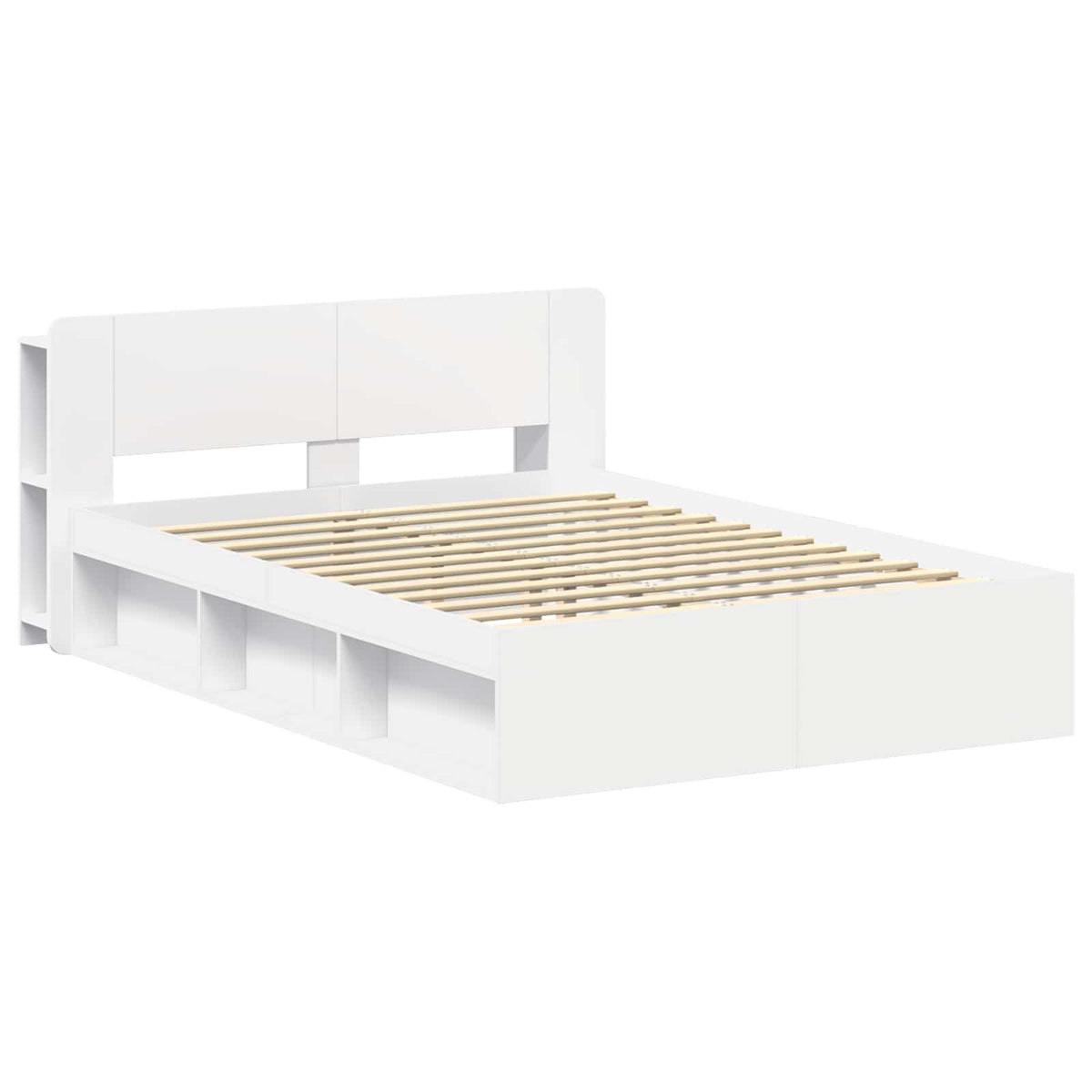 Sengestel med opbevaring Hvid 150 x 200 cm Konstrueret træ