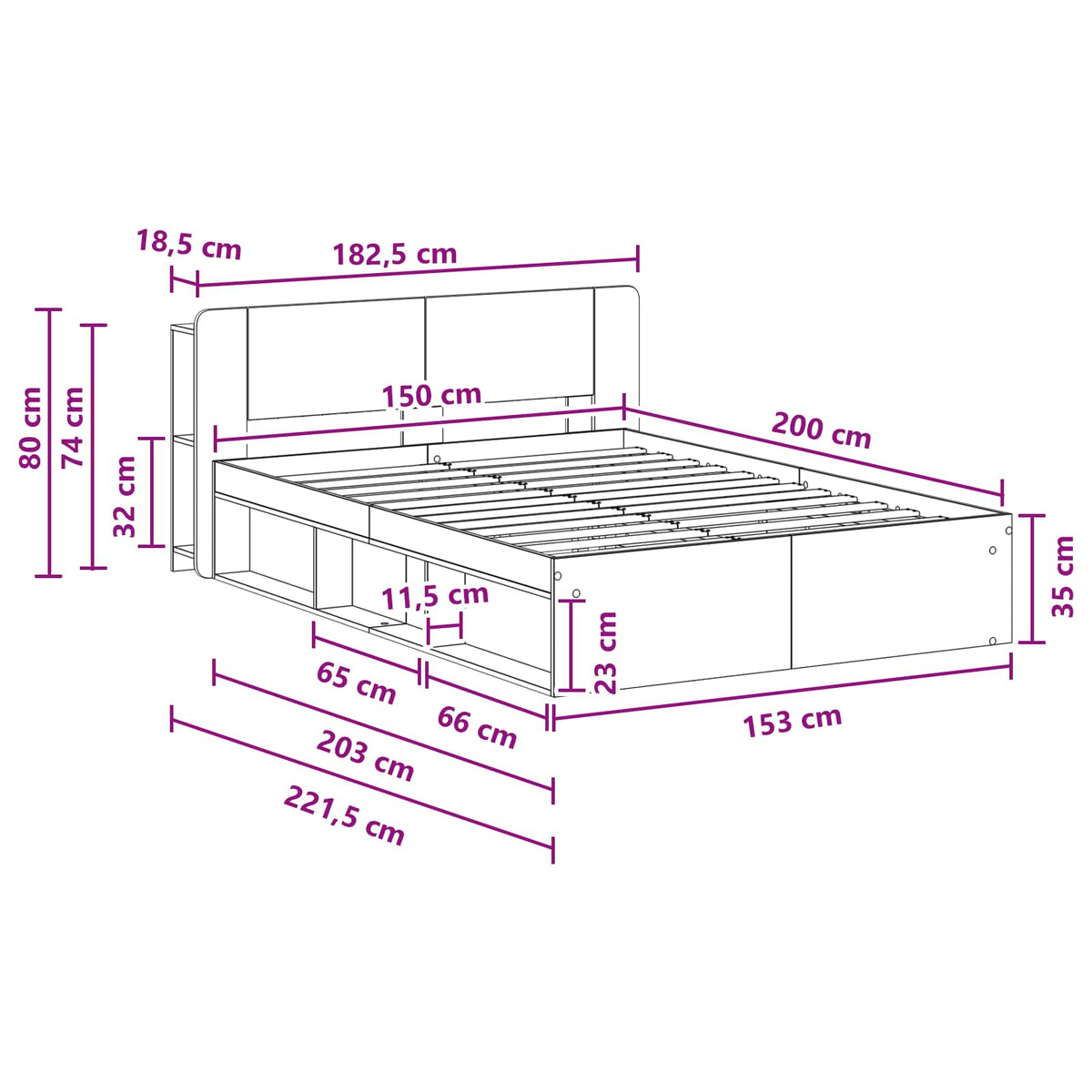 Sengestel med opbevaring Hvid 150 x 200 cm Konstrueret træ