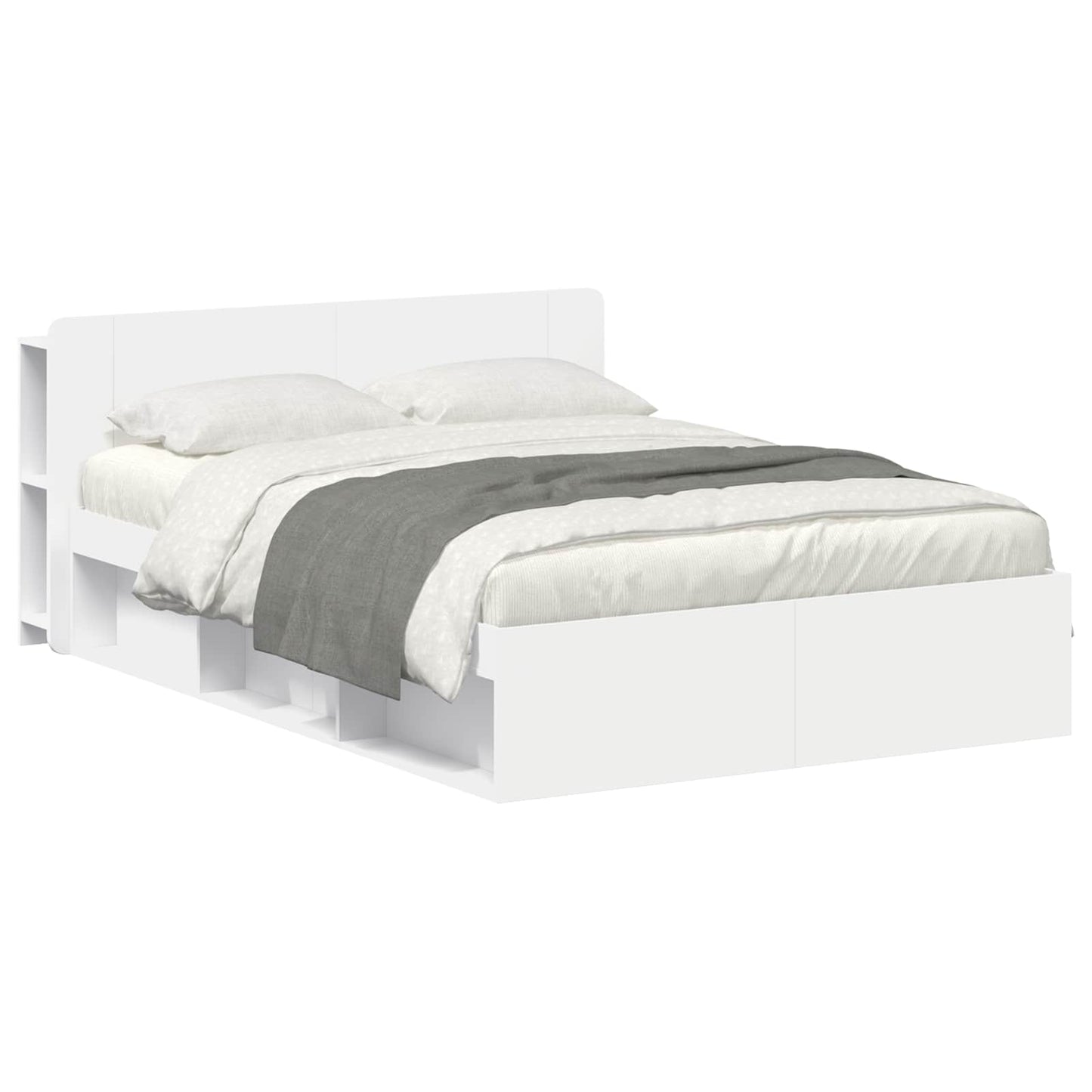 Sengestel med opbevaring Hvid 160 x 200 cm Konstrueret træ