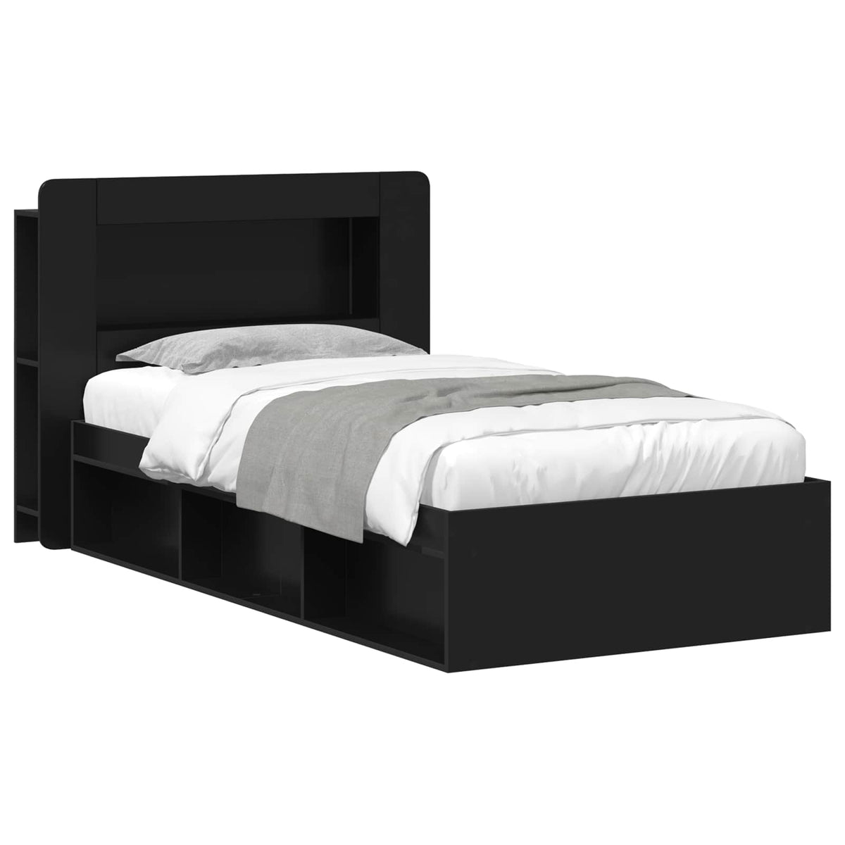 Sengestel med opbevaring Sort 75 x 190 cm Konstrueret træ