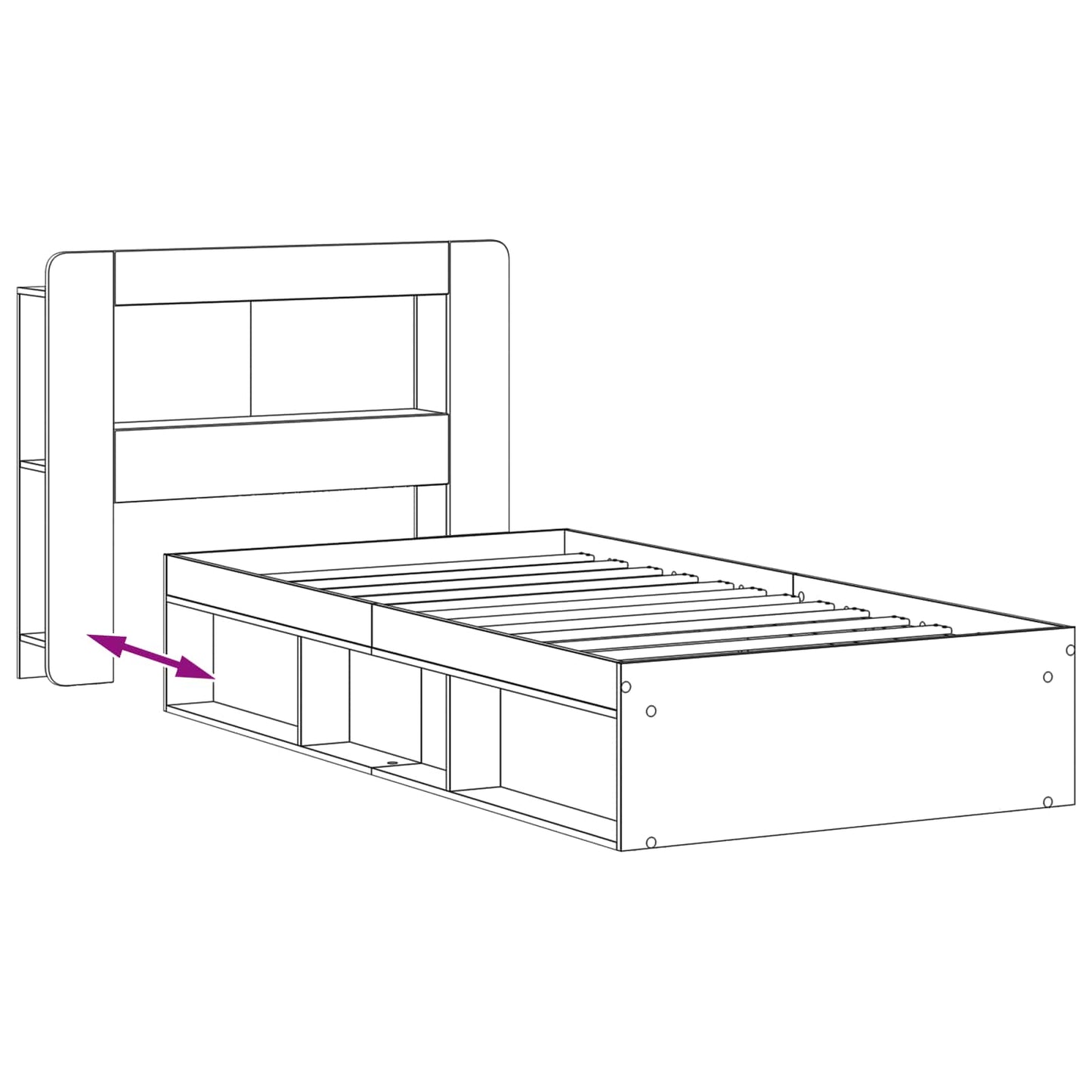 Sengestel med opbevaring Sonoma-eg 75 x 190 cm Konstrueret træ