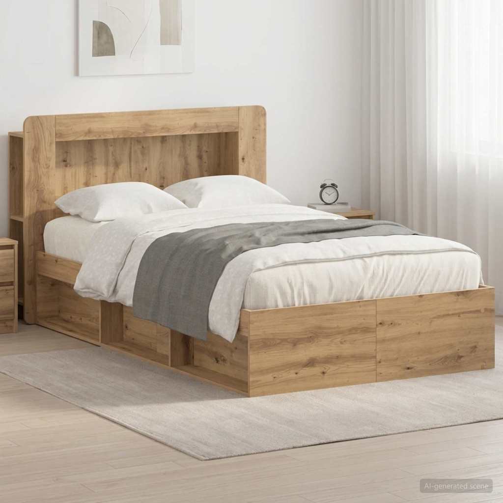 Sengestel med opbevaring med hovedgærde Artisan-eg 120 x 190 cm