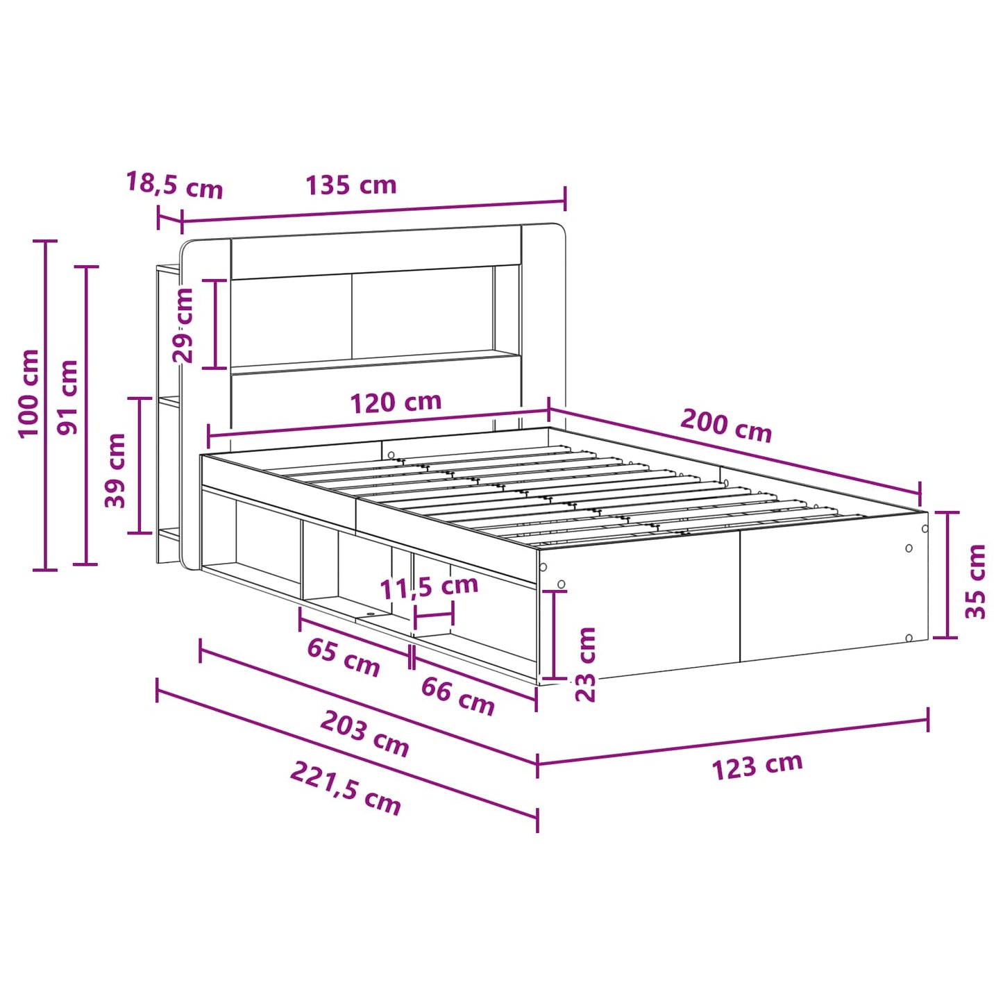 Sengestel med opbevaring med hovedgærde Artisan-eg 120 x 200 cm