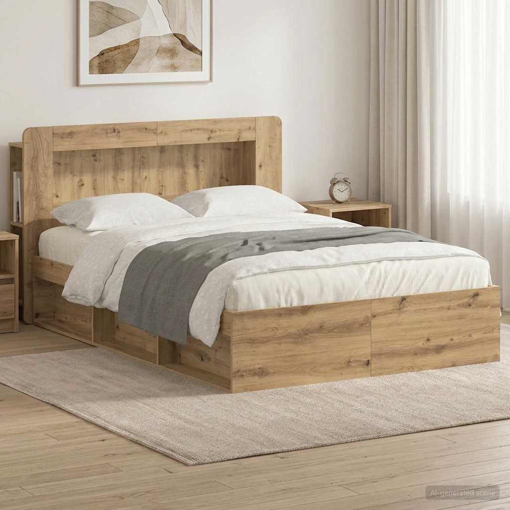 Sengestel med opbevaring med hovedgærde Artisan-eg 135 x 190 cm