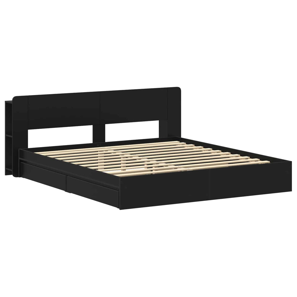Sengestel med opbevaring Sort 200 x 200 cm Konstrueret træ