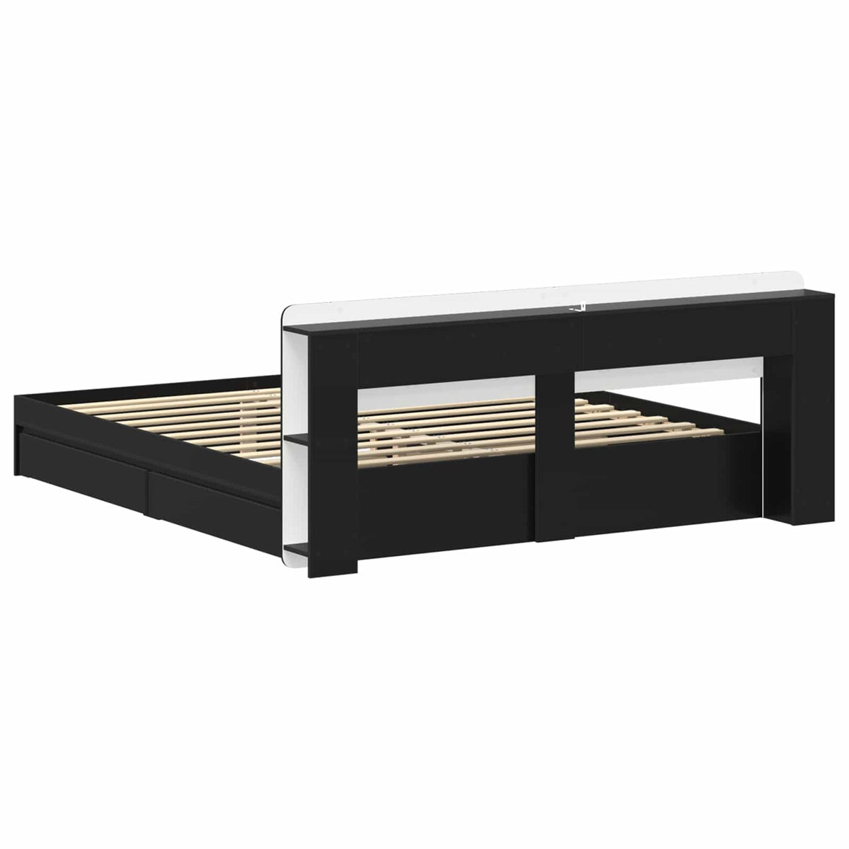 Sengestel med opbevaring Sort 200 x 200 cm Konstrueret træ