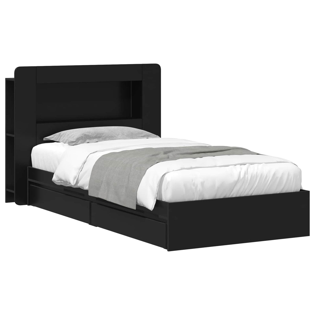 Sengestel med opbevaring Sort 90 x 190 cm Konstrueret træ