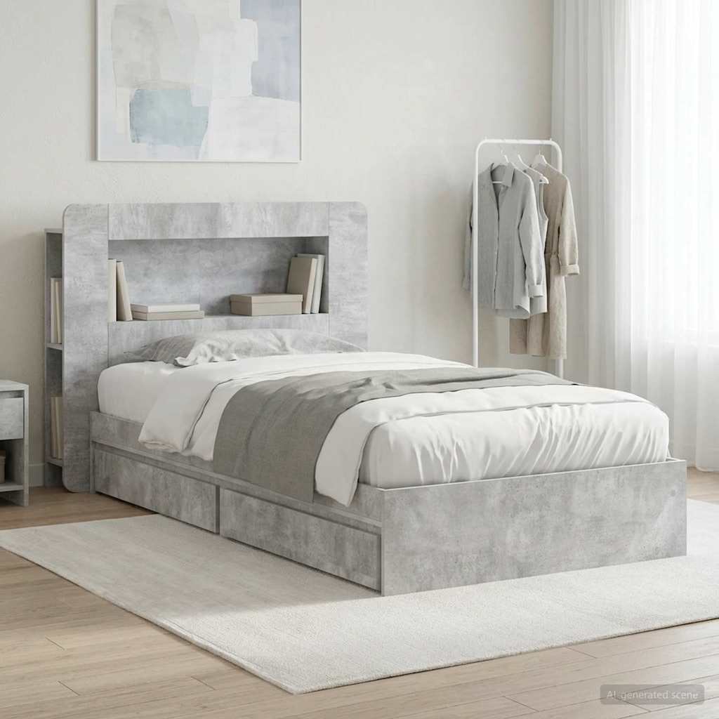 Sengestel med opbevaring Betongrå 90 x 190 cm Konstrueret træ