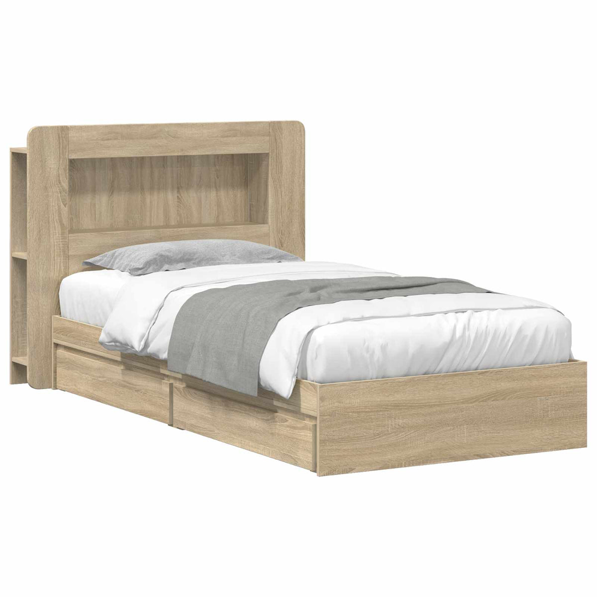Sengestel med opbevaring Sonoma-eg 90 x 190 cm Konstrueret træ