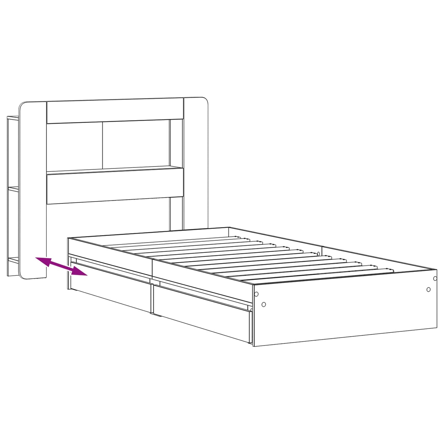 Sengestel med opbevaring Sonoma-eg 90 x 190 cm Konstrueret træ
