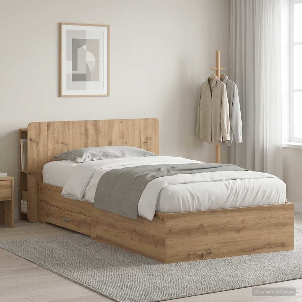 Sengestel med opbevaring Artisan-eg 90 x 190 cm Konstrueret træ