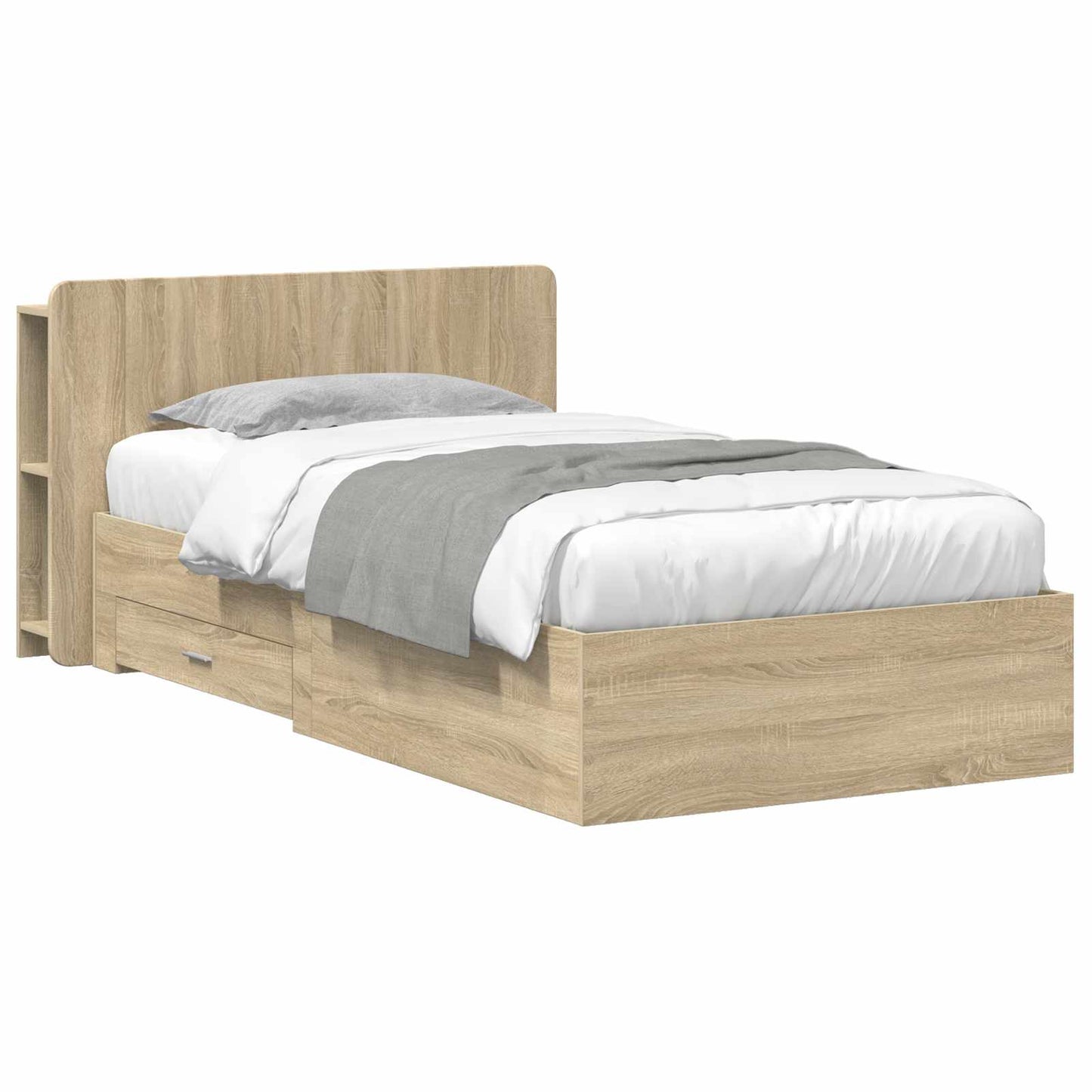 Sengestel med opbevaring Sonoma-eg 90 x 190 cm Konstrueret træ