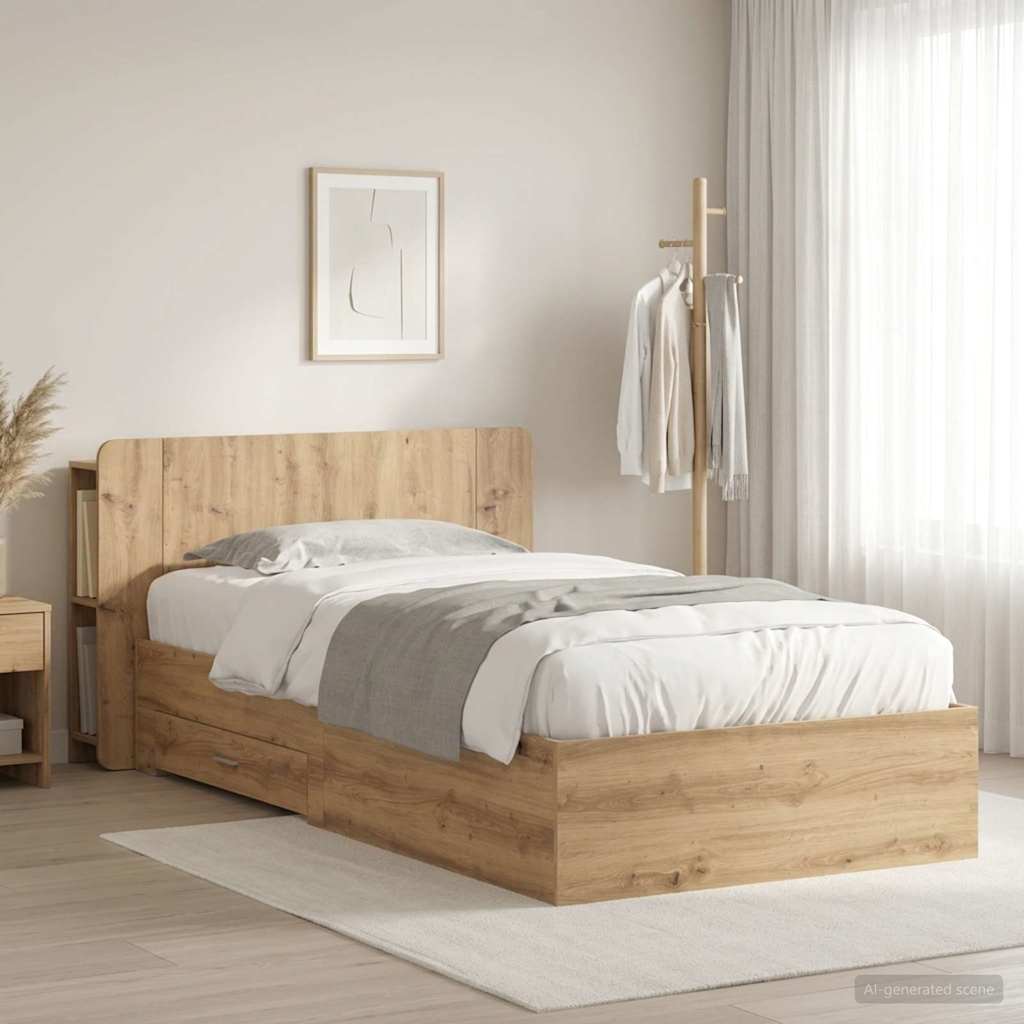 Sengestel med opbevaring Artisan-eg 90 x 200 cm Konstrueret træ