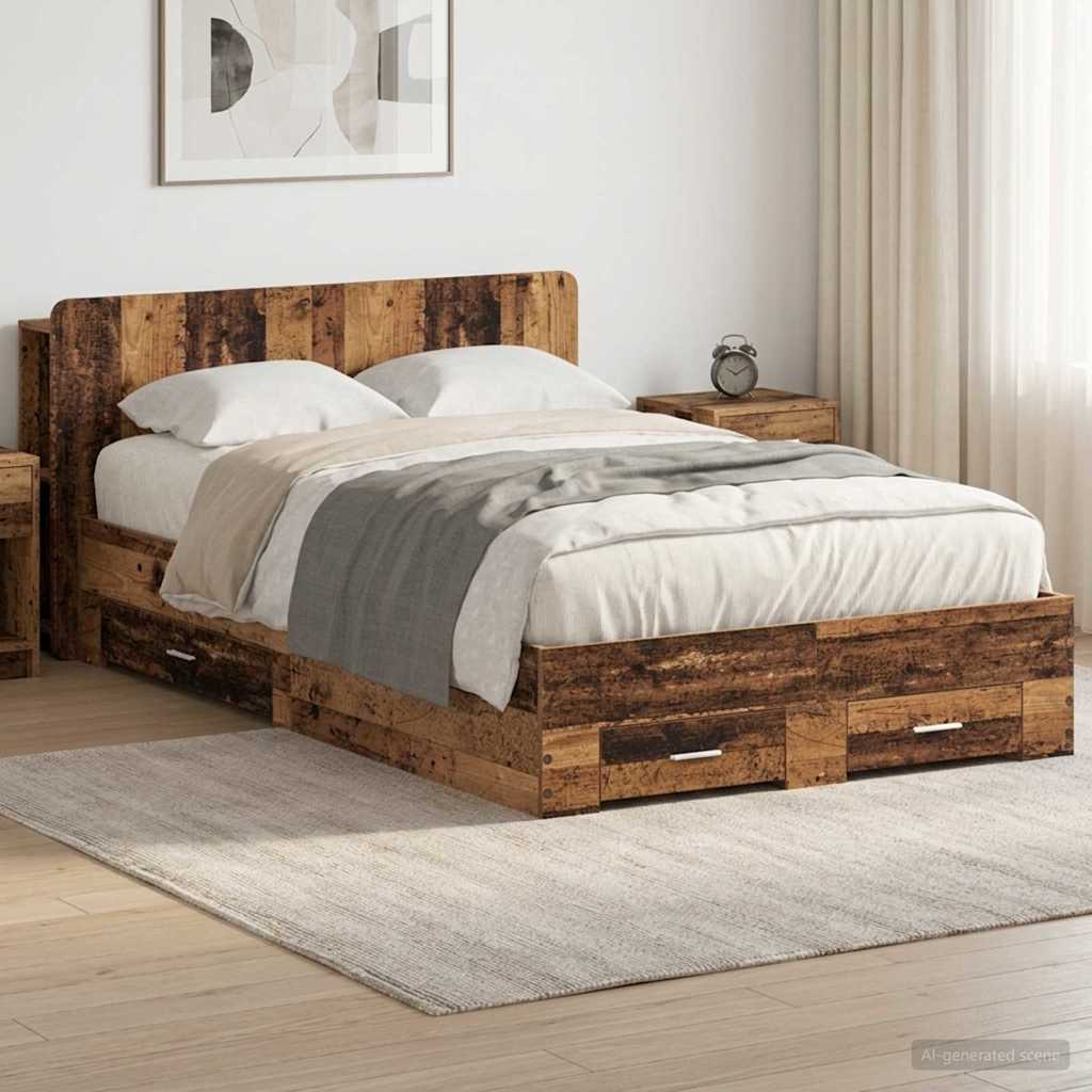 Sengestel med opbevaring Gammelt træ 120 x 190 cm