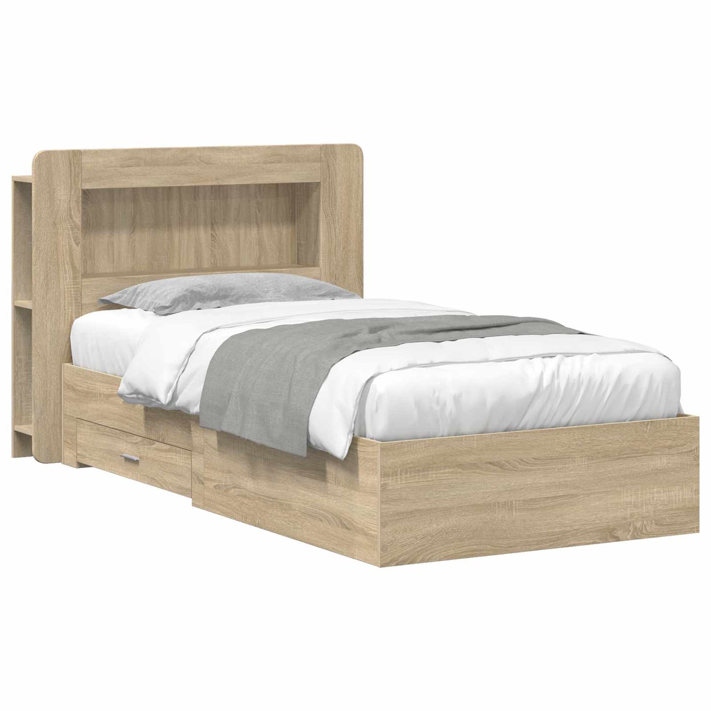 Sengestel med opbevaring Sonoma-eg 90 x 190 cm Konstrueret træ