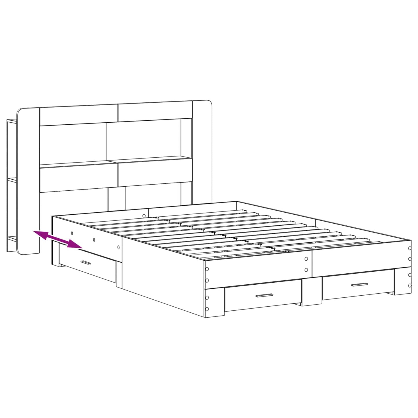 Sengestel med opbevaring Betongrå 150 x 200 cm Konstrueret træ