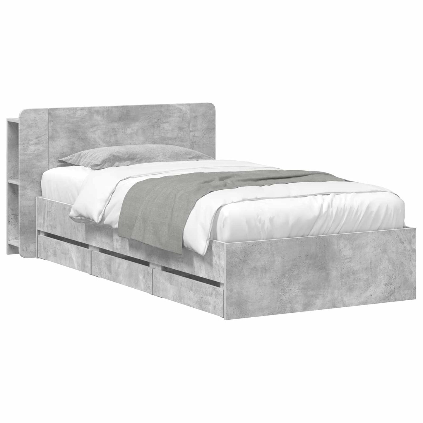 Sengestel med opbevaring og hovedgærde Betongrå 75 x 190 cm