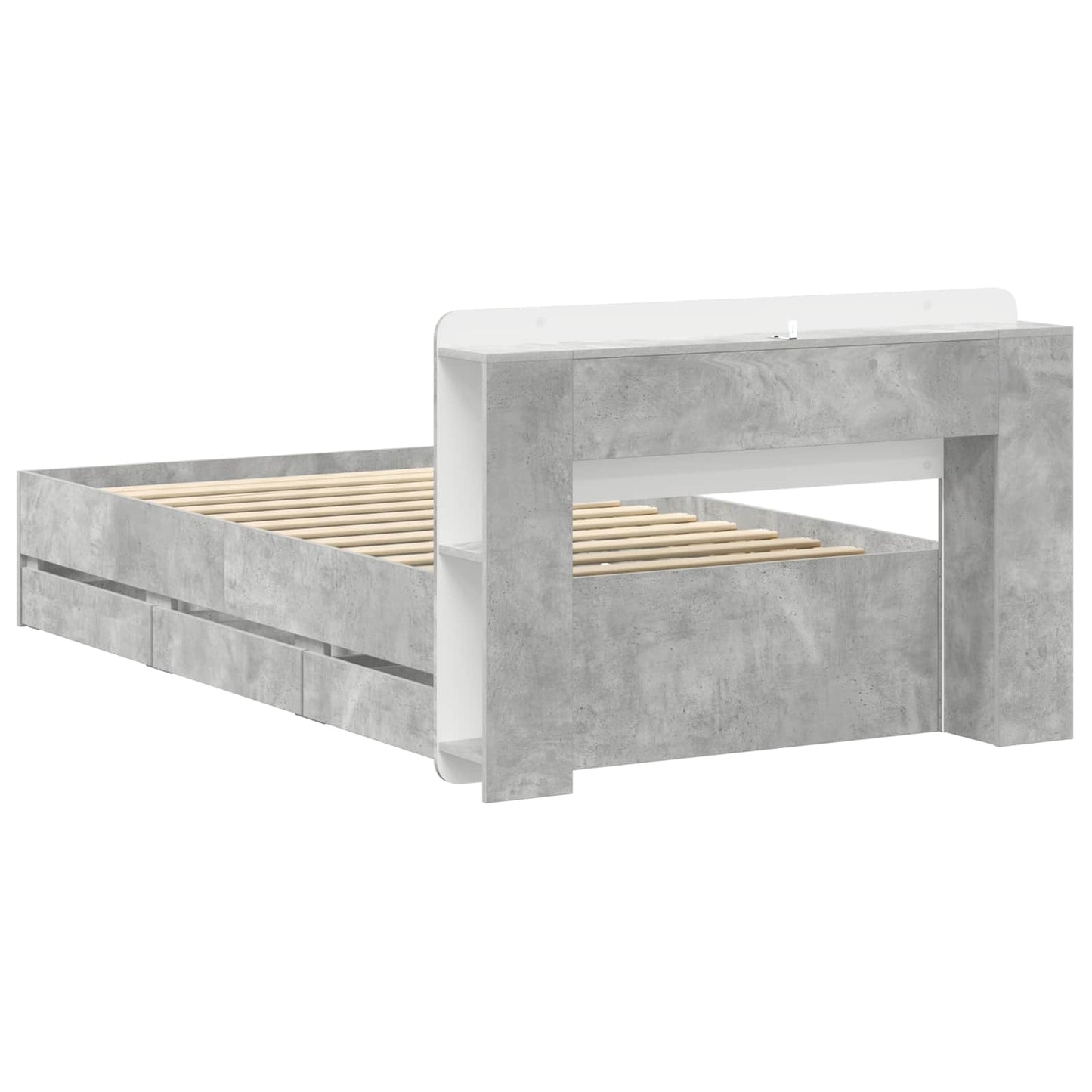 Sengestel med opbevaring og hovedgærde Betongrå 75 x 190 cm