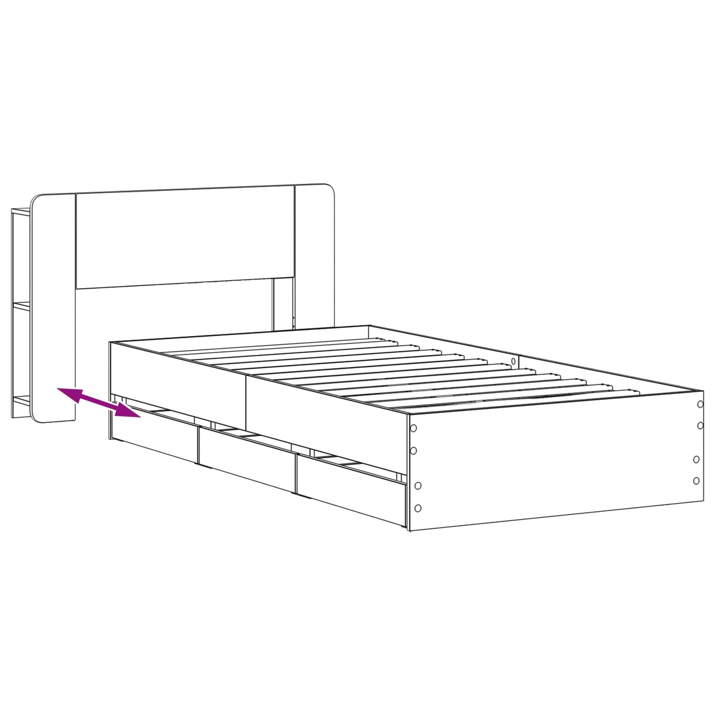 Sengestel med opbevaring og hovedgærde Betongrå 75 x 190 cm