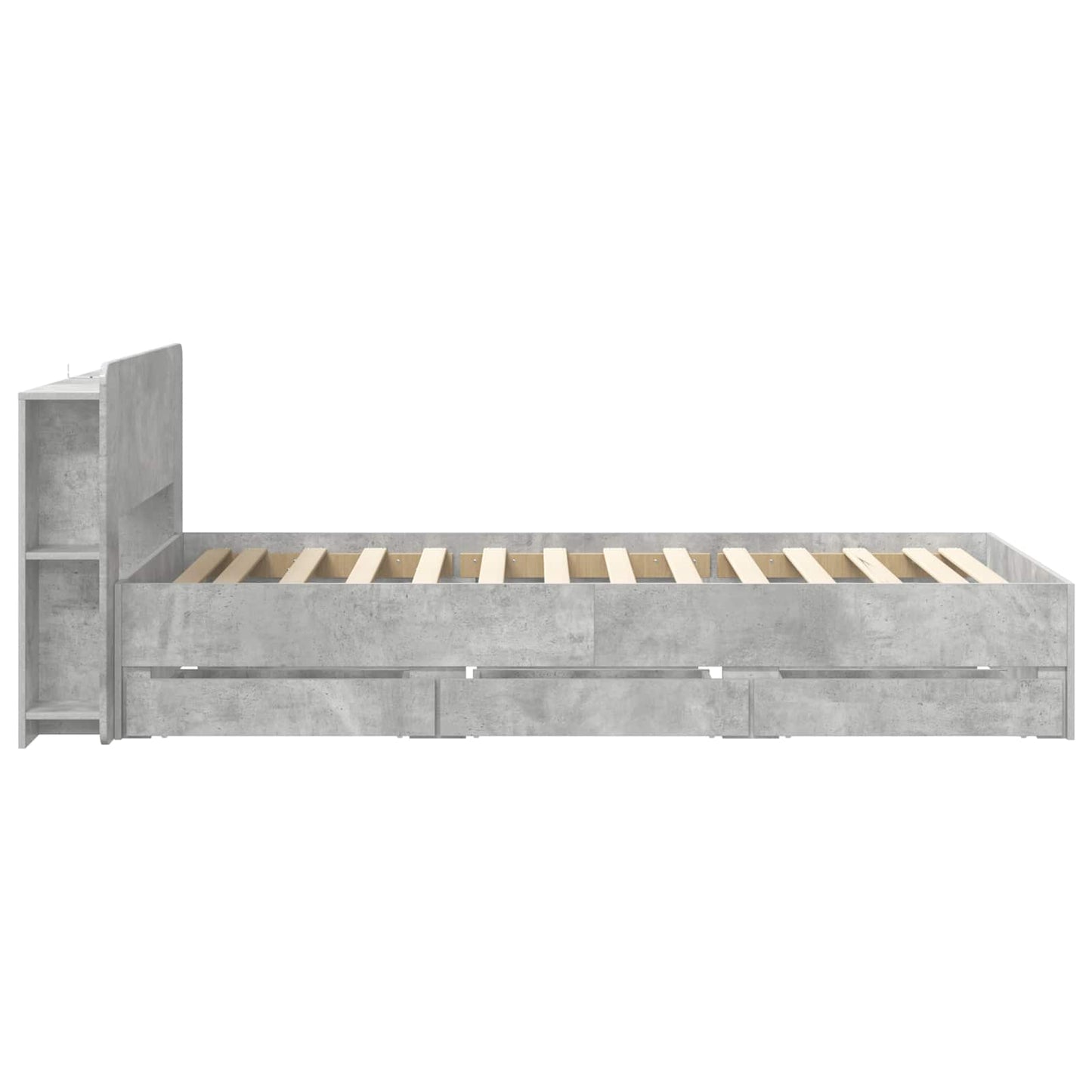 Sengestel med opbevaring og hovedgærde Betongrå 75 x 190 cm