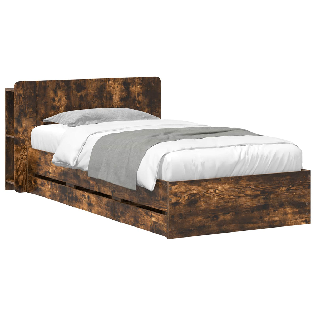 Sengestel med opbevaring og hovedgærde Røget eg 100 x 200 cm