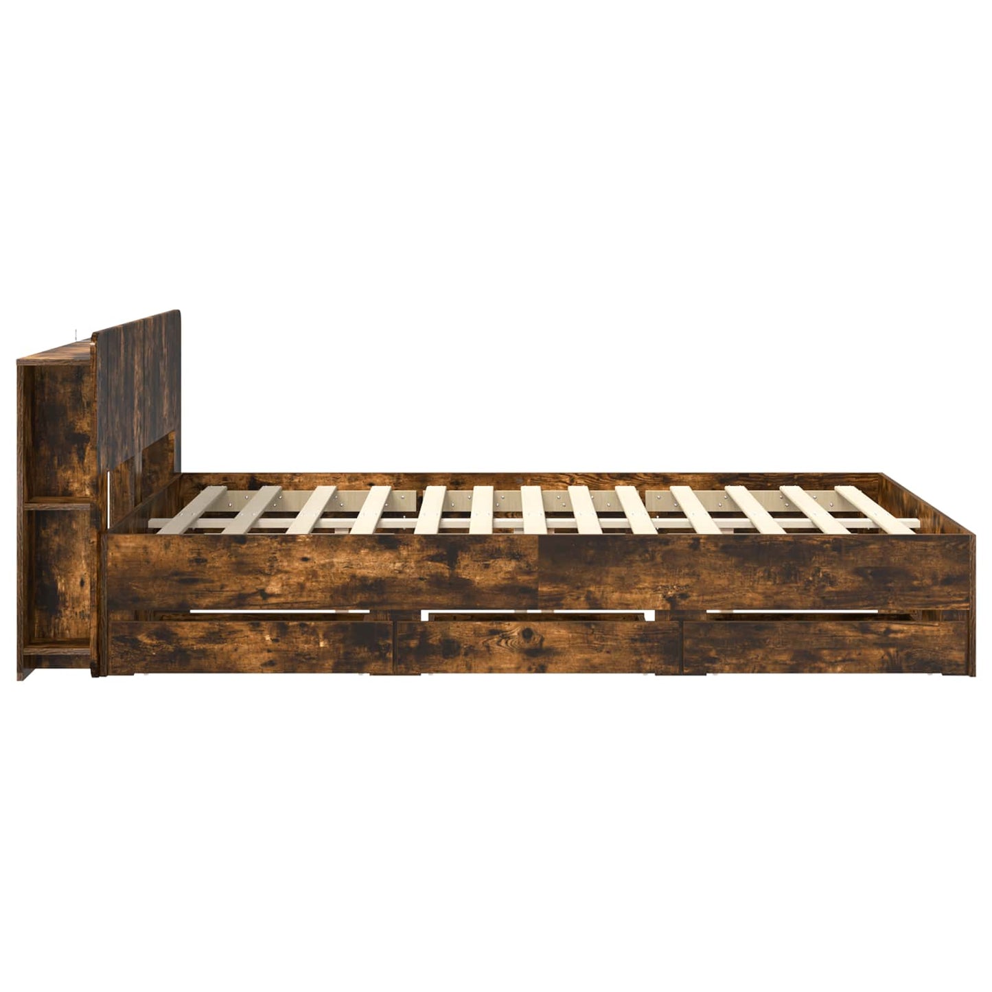 Sengestel med opbevaring og hovedgærde Røget eg 135 x 190 cm