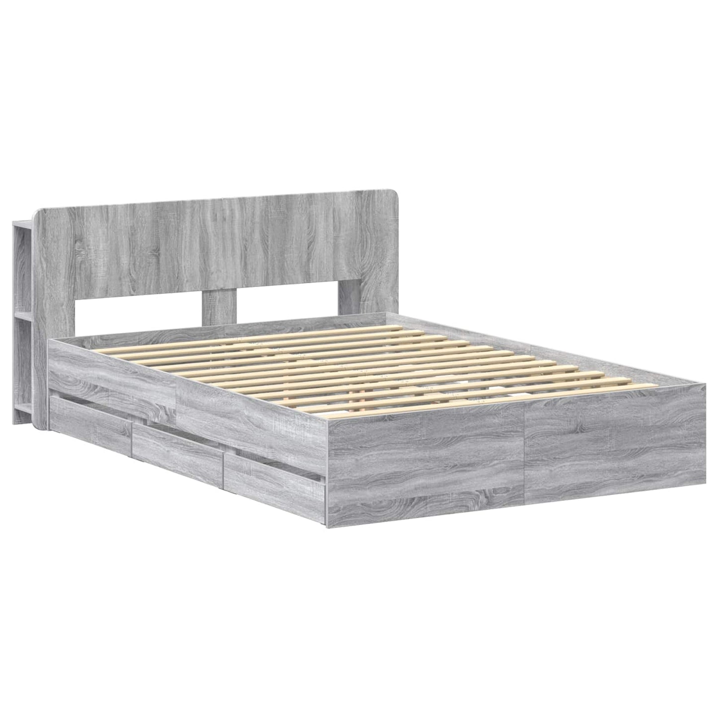 Sengestel med opbevaring og hovedgærde Grå Sonoma 140 x 200 cm