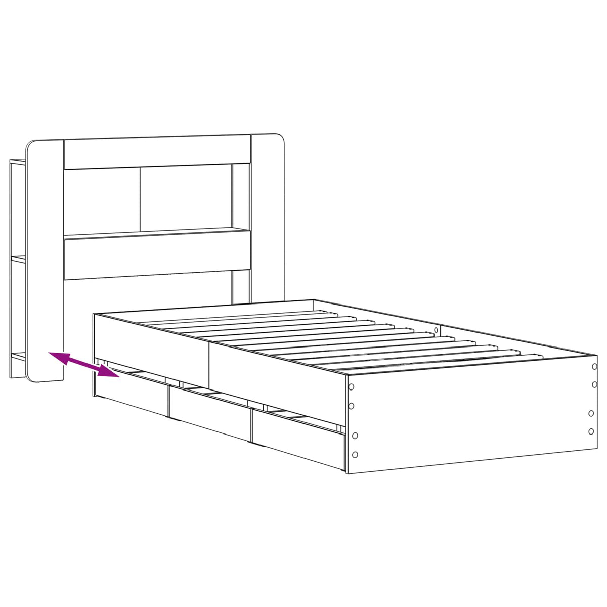 Sengestel med opbevaring og hovedgærde Betongrå 75 x 190 cm