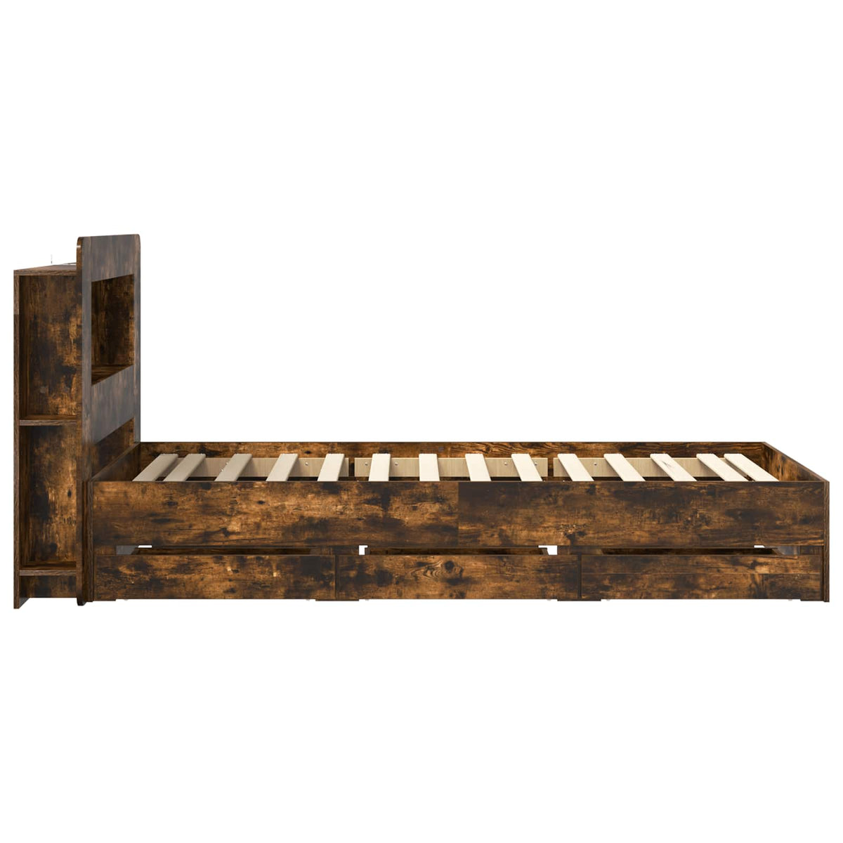 Sengestel med opbevaring og hovedgærde Røget eg 75 x 190 cm