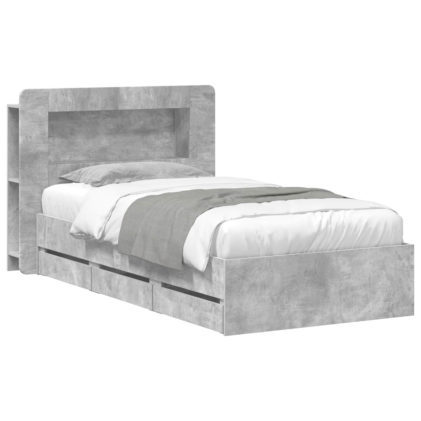 Sengestel med opbevaring og hovedgærde Betongrå 90 x 190 cm
