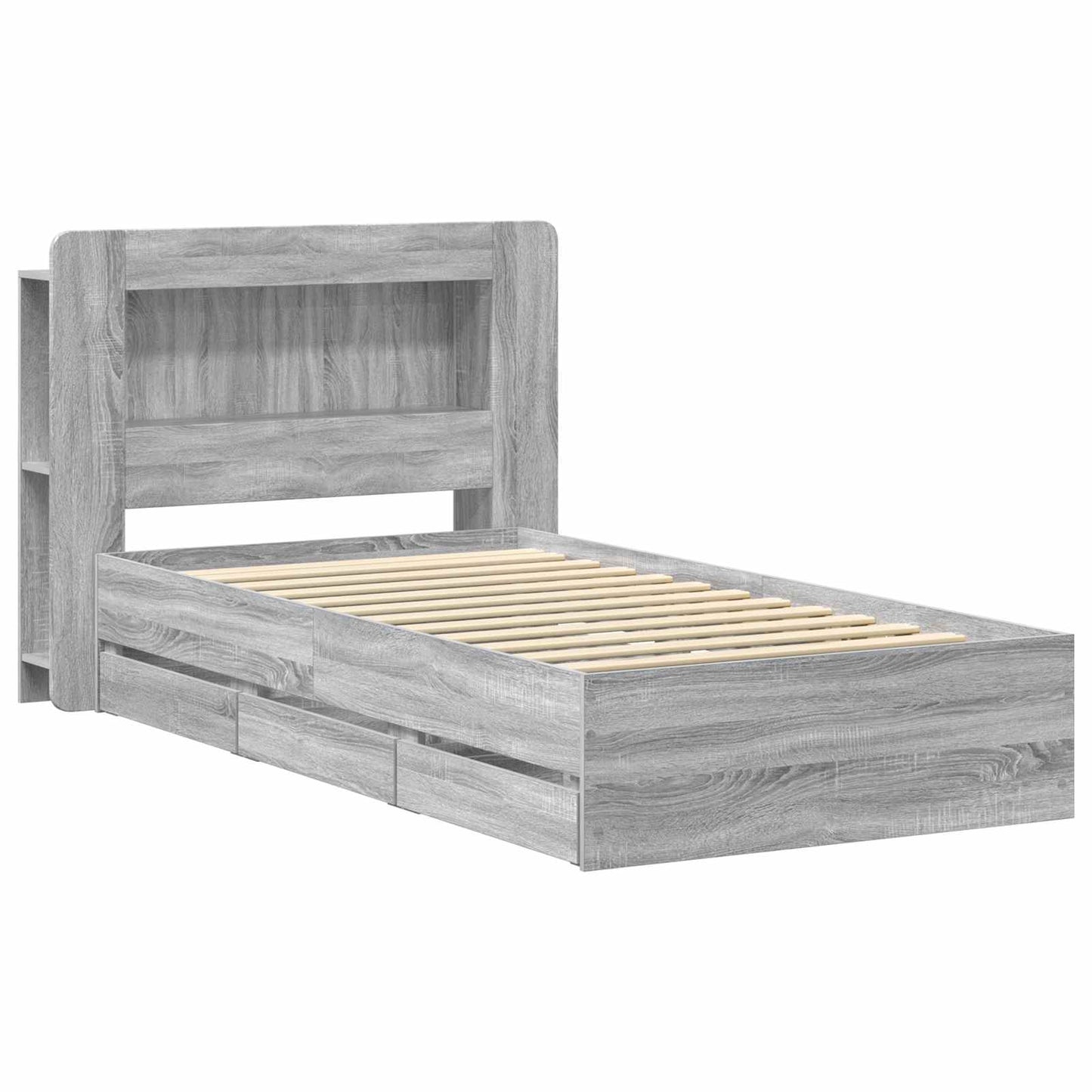 Sengestel med opbevaring og hovedgærde Grå Sonoma 90 x 200 cm