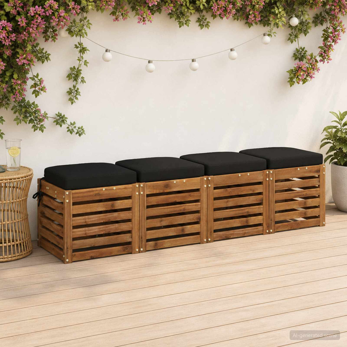 4-delt sædepuder SOEST 4 pcs 100% polyester Sort 45 x 45 x 7 cm