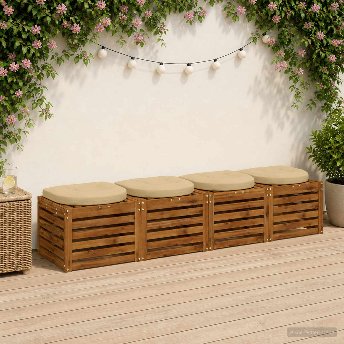 4-Stykke Sædepuder 4 stk. 100% polyester Beige 45 x 45 x 5 cm