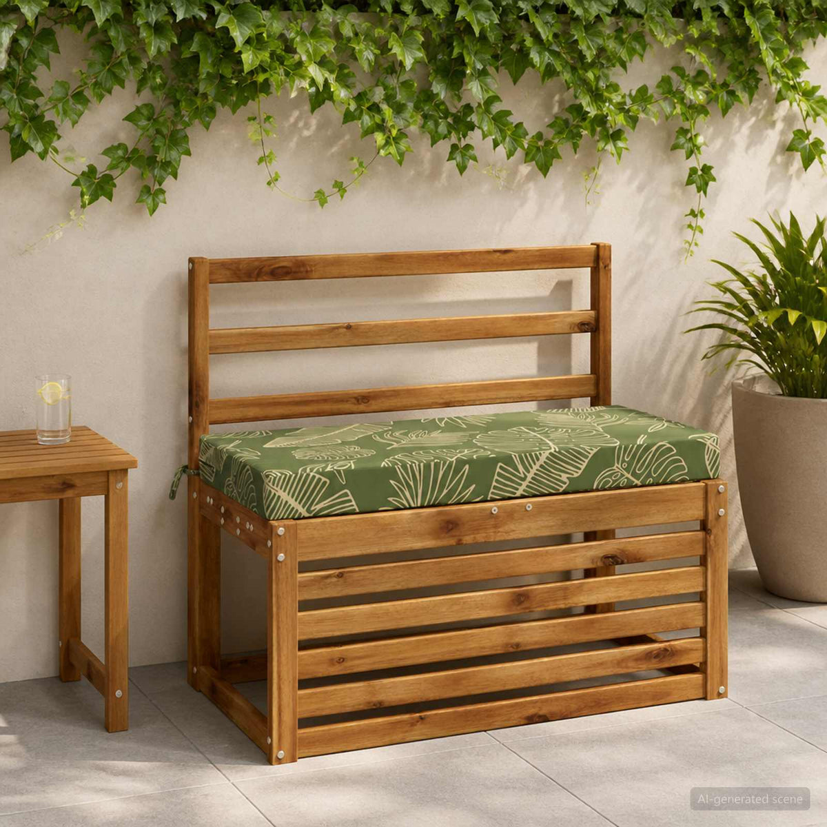 Bænkpude SOEST 100% polyester Bladdesign 80 x 40 x 8 cm
