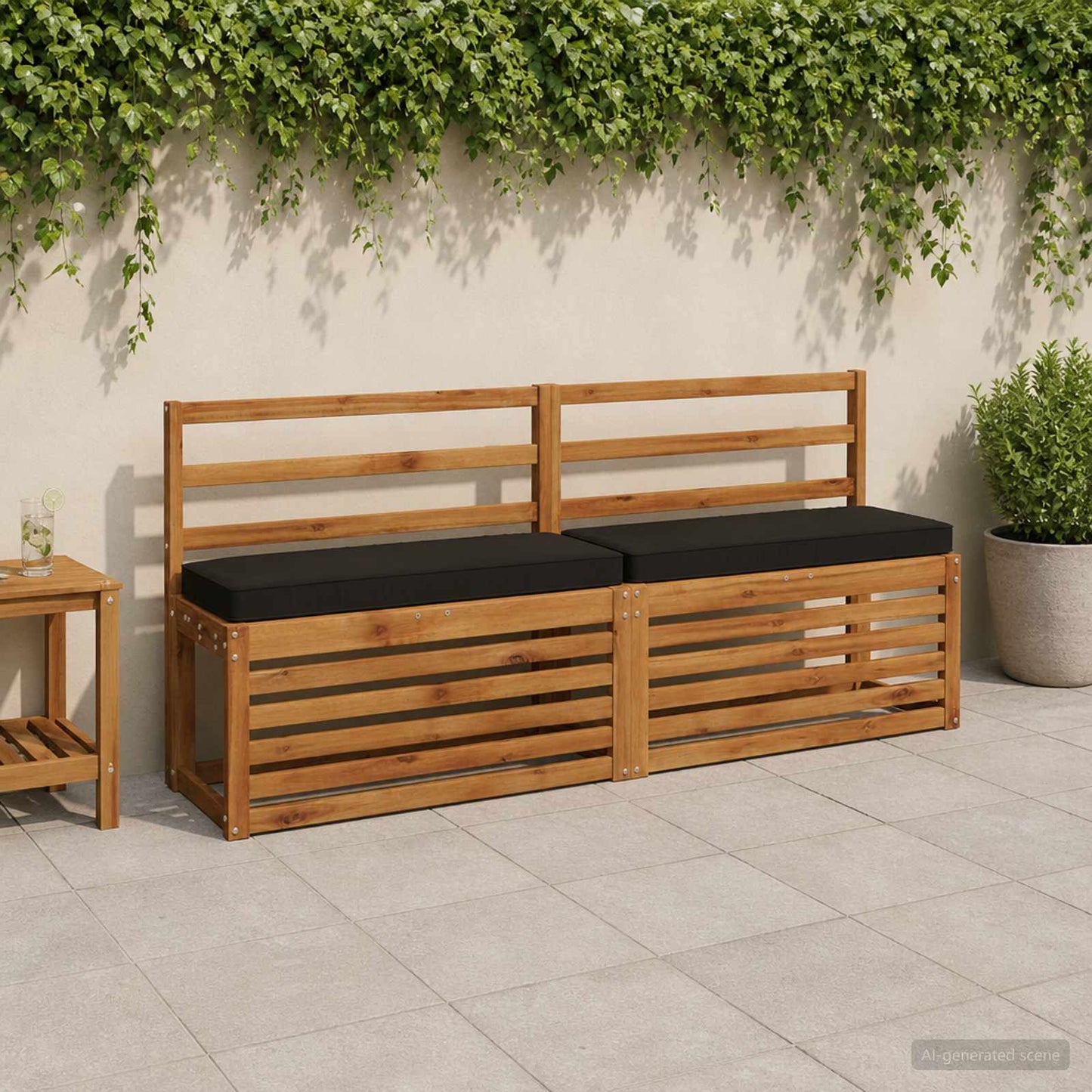 2-delt bænkepude VUGHT 2 pcs 100% polyester Sort 60 x 30 x 5 cm