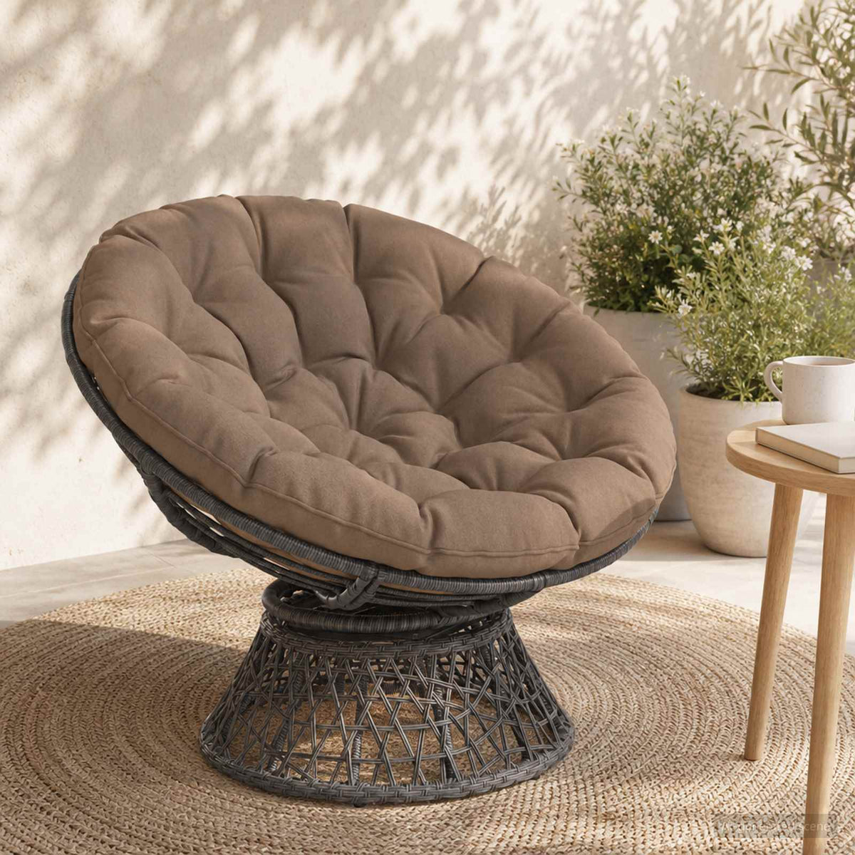 Papasan stolspude VIANEN 100% polyester Gråbrun Ø 120 x 12 cm