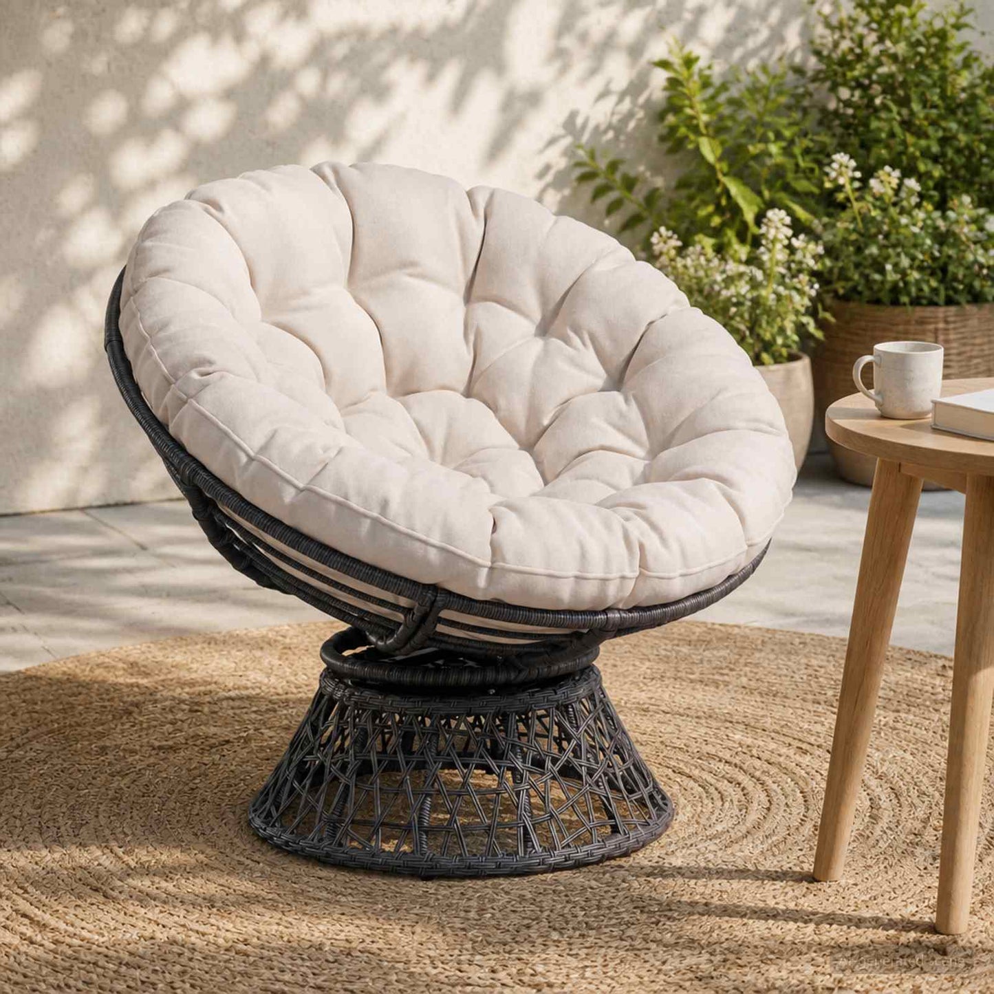 Papasan stolspude VIANEN 100% polyester Hvid Ø 100 x 12 cm