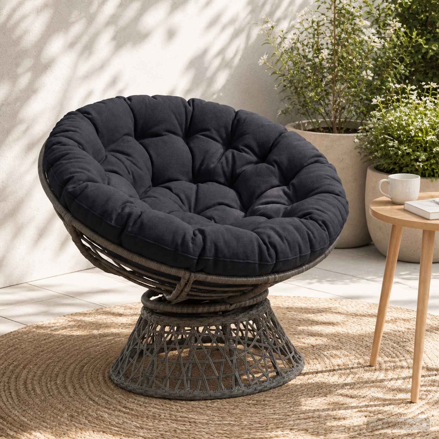Papasan stolspude VIANEN 100% polyester Mørk blå Ø 120 x 12 cm