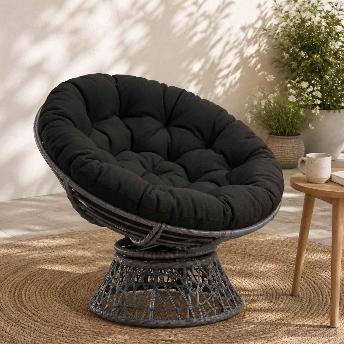 Papasan stolspude VIANEN 100% polyester Sort Ø 120 x 12 cm