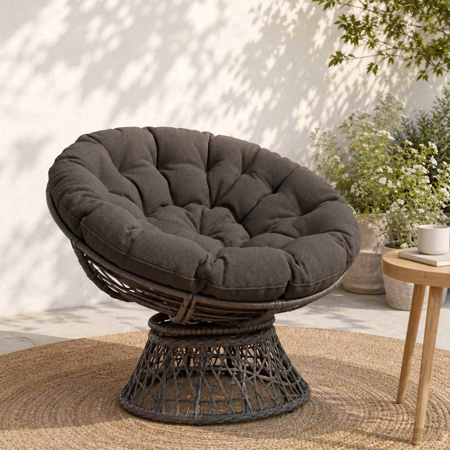 Papasan stolspude VIANEN 100% polyester Antracit Ø 100 x 12 cm