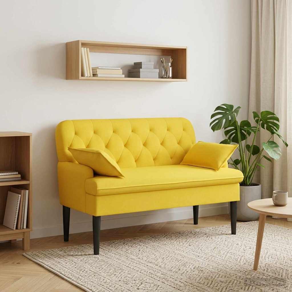 Lænestol med knap tufting Lys Gul 111 x 68 x 80 cm Stof