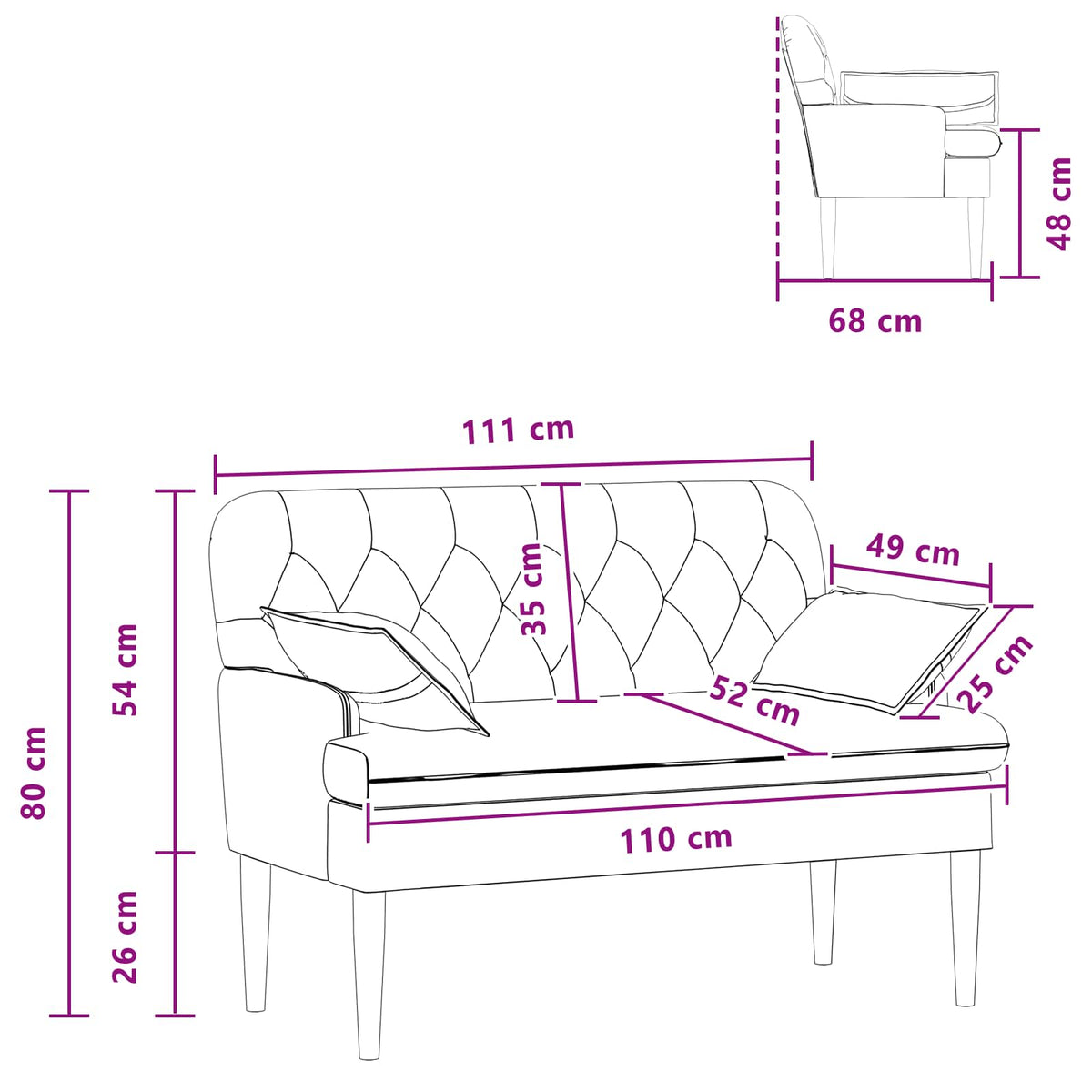 Lænestol med knap tufting Lyserød 111 x 68 x 80 cm Stof