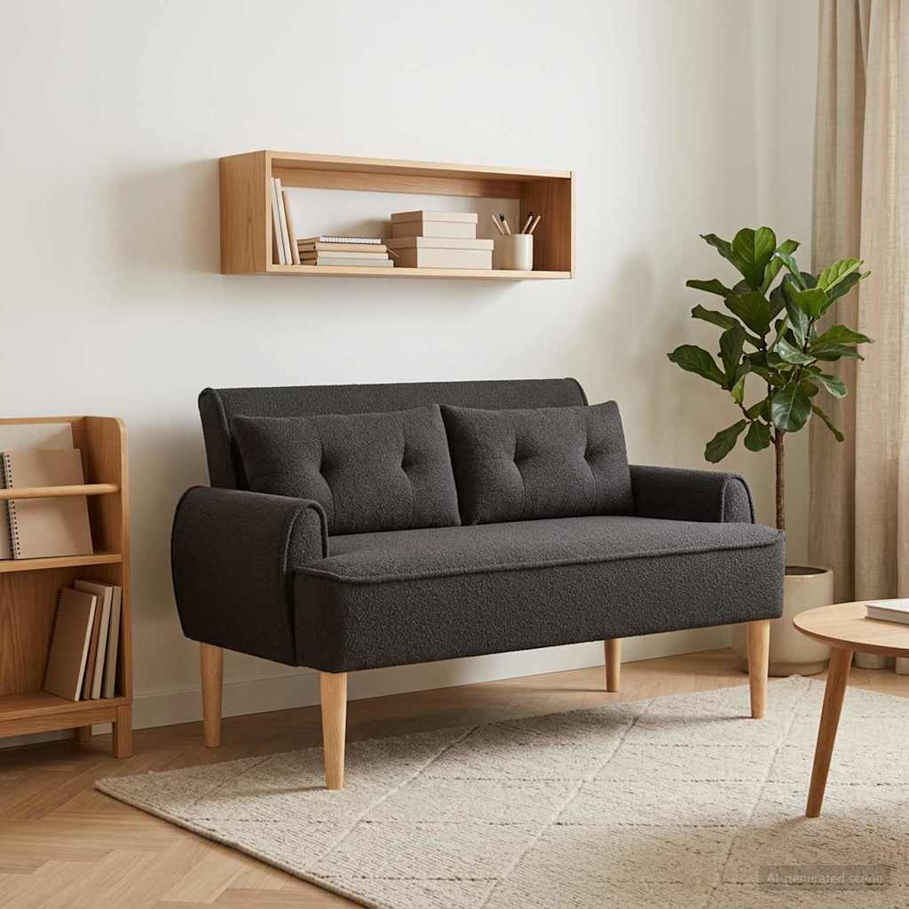 Lænestol med knap tufting Sort 117 x 67 x 77 cm Bouclé